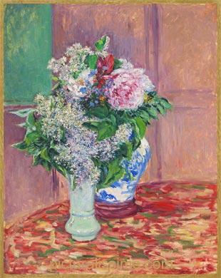 Caillebotte Vases lilas et pivoines dans deux vases