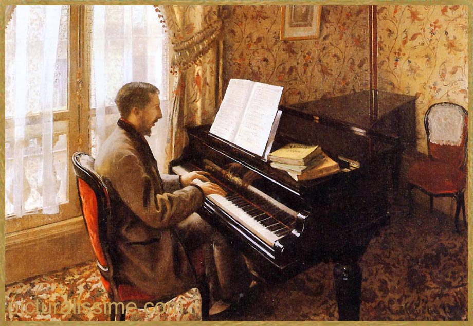 Copie Reproduction Caillebotte Jeune homme au piano