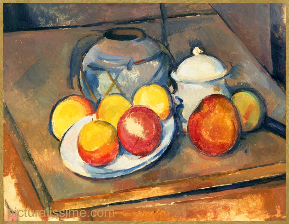 Copie Reproduction Cézanne Vase paill sucrier et pommes