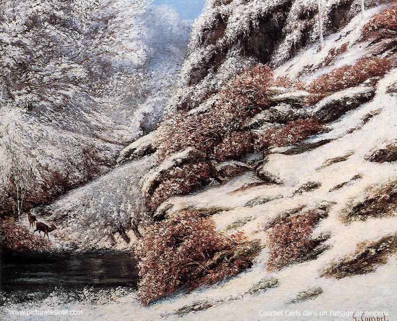 Courbet Cerfs dans un paysage neigeux