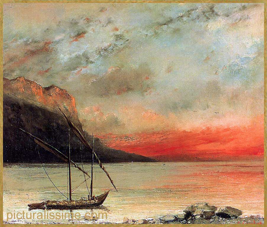 Courbet Soleil couchant sur le lac Leman