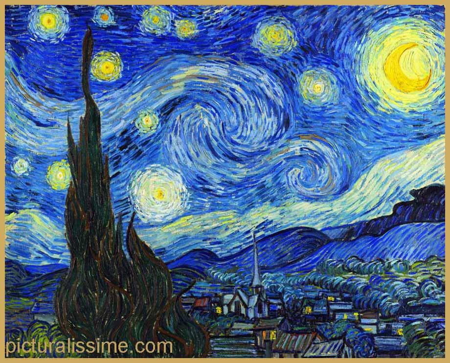 Copie Reproduction Van Gogh la Nuit étoilée, Cyprès et village