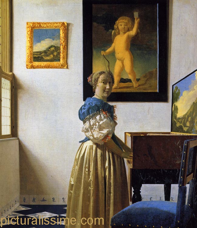 copie reproduction Vermeer Femme debour à l'épinette