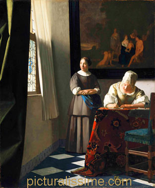 Vermeer Femme écrivant une lettre avec sa servante