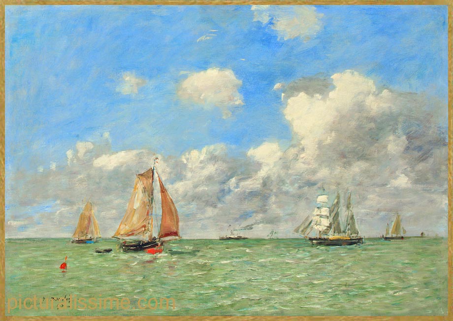Copie Reproduction Eugène Boudin  Barques de petecirc;che au large