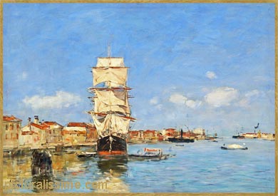 Boudin Venise navire  quai, canal de la Giudecca
