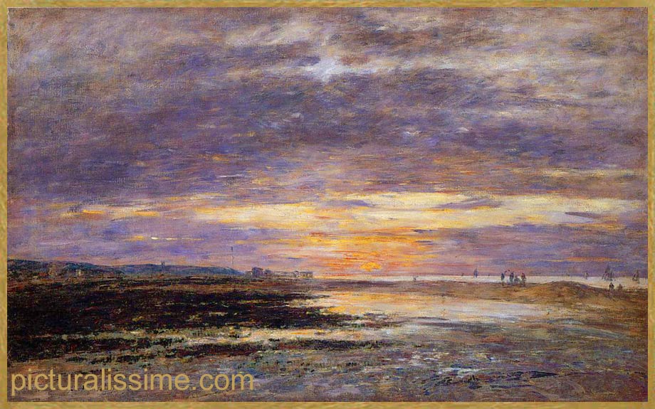 Copie Reproduction Eugène Boudin Soleil couchant sur la plage à Deauville