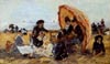 Boudin sur la plage etagrave; Trouville abritée par un parasol