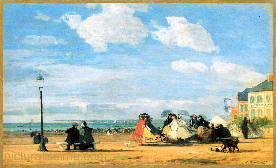 Copie Reproduction Boudin La plage  Trouville - L'impératrice Eugénie