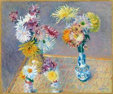 Caillebotte Quatre vases de chrysanthèmes