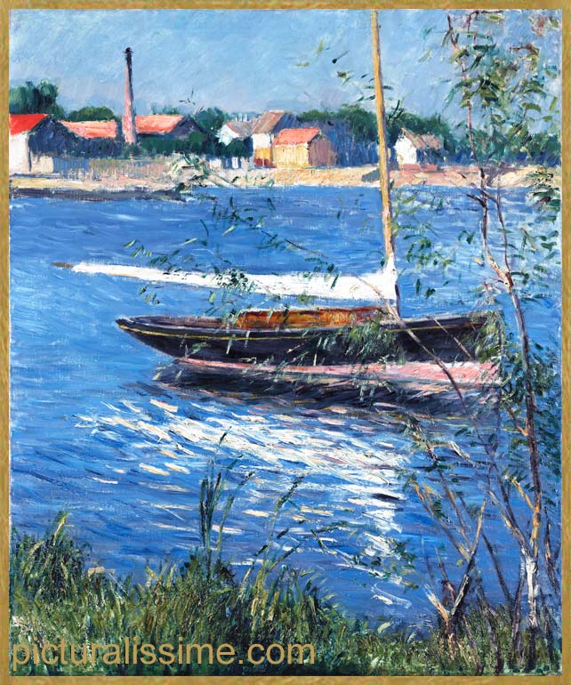 Copie Reproduction Caillebotte Bateau au mouillage sur la Seine  Argenteuil