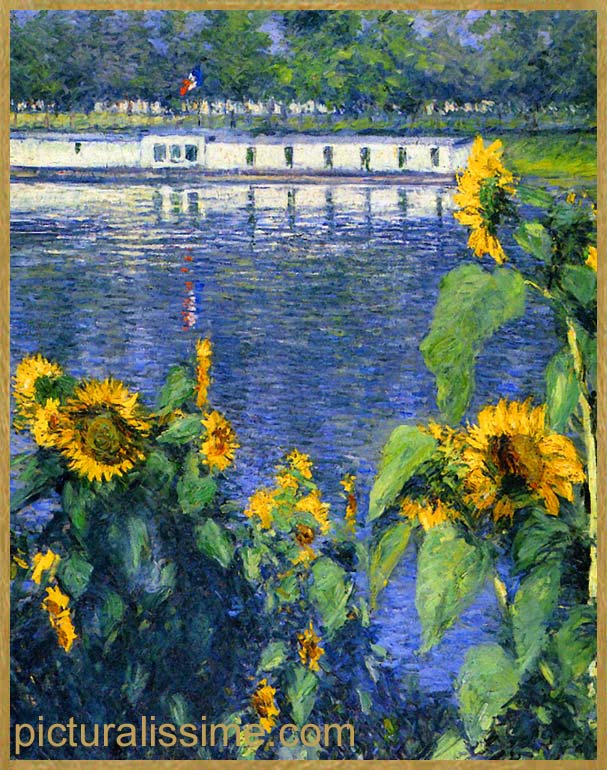 Copie Reproduction Caillebotte Tournesols en bord de Seine