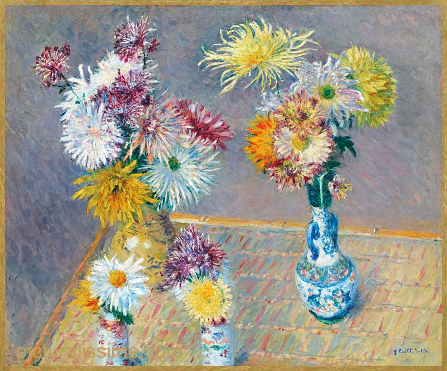 Copie Reproduction Caillebotte Quatre vases de chrysanthèmes