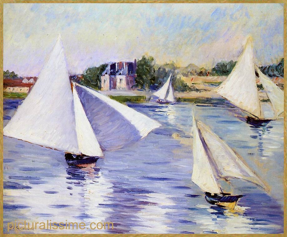 Copie Reproduction Caillebotte Voile sur la seine etagrave; argenteuil