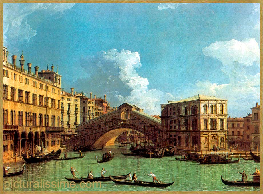 Copie Reproduction Canaletto le Grand canal vu du nord avec le pont du Rialto