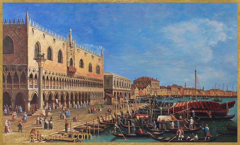 Copie Reproduction Canaletto Riva Degli Schiavoni vers l'est avec le palais des doges