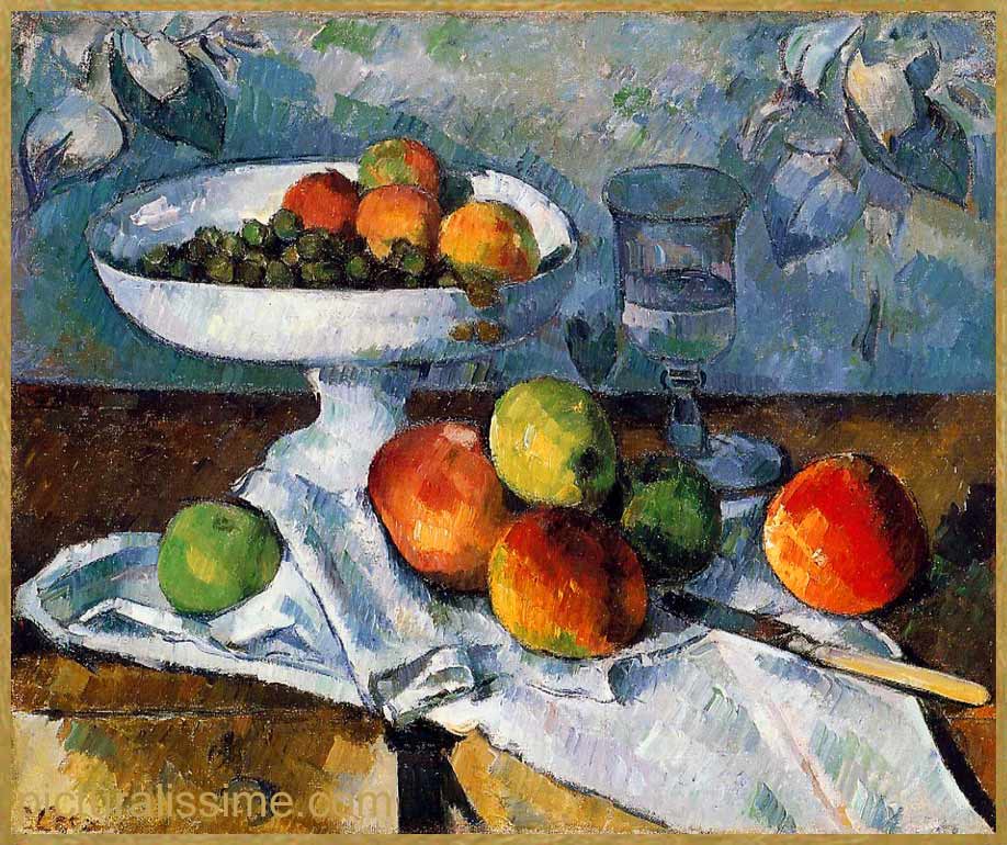 Copie Reproduction Cézanne Compotier Verre Pommes
