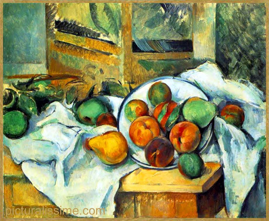Copie Reproduction Cézanne Table Nappe et Fruits