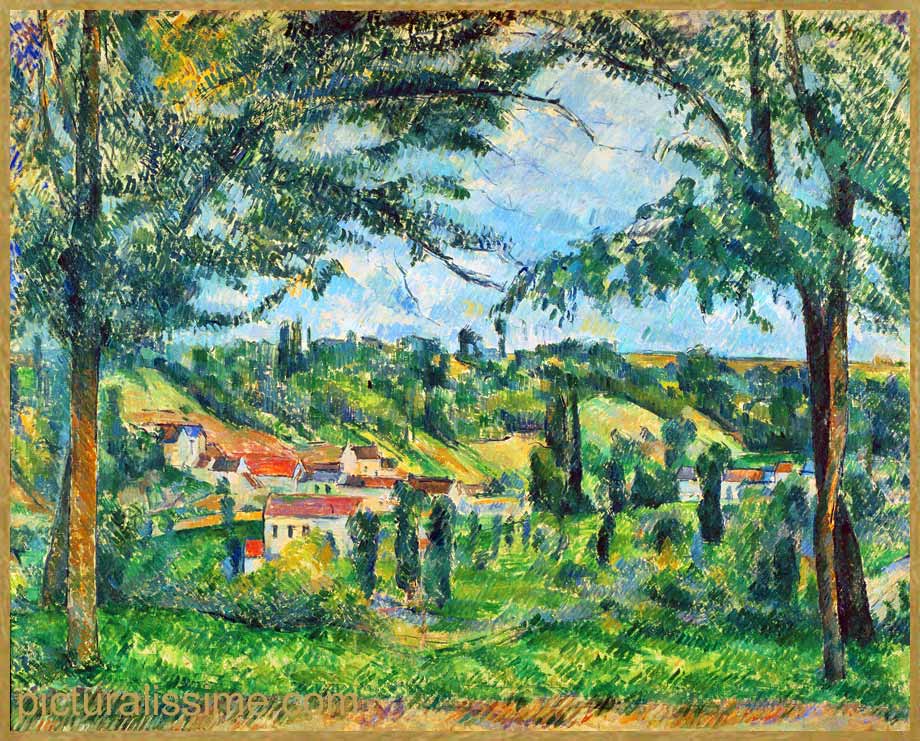Copie Reproduction Cézanne Pontoise encadré par des arbres la vallée de l'Oise
