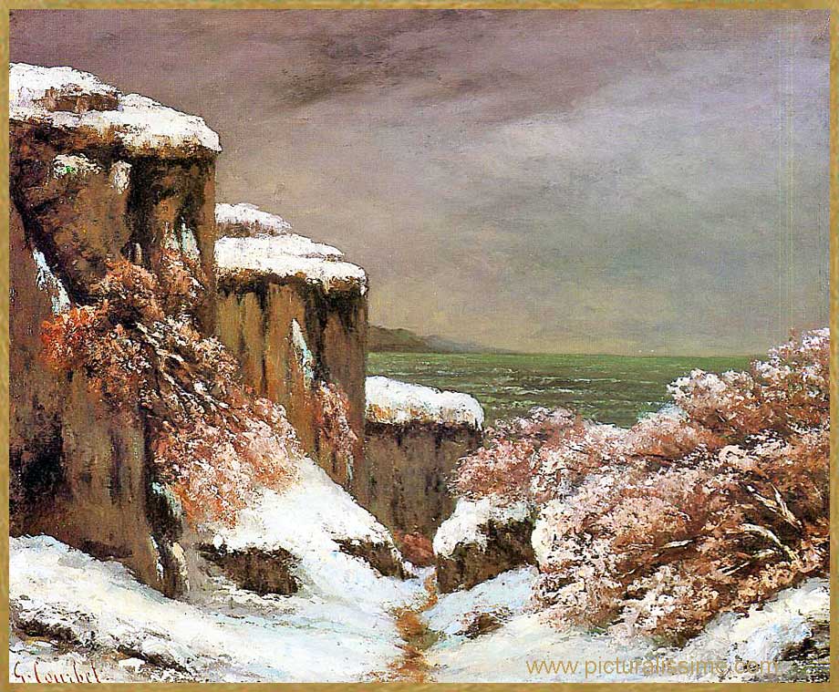 Copie Reproduction Courbet Falaises sous la neige