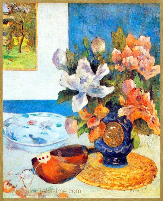 Copie Reproduction de Gauguin Fleurs et Mandoline