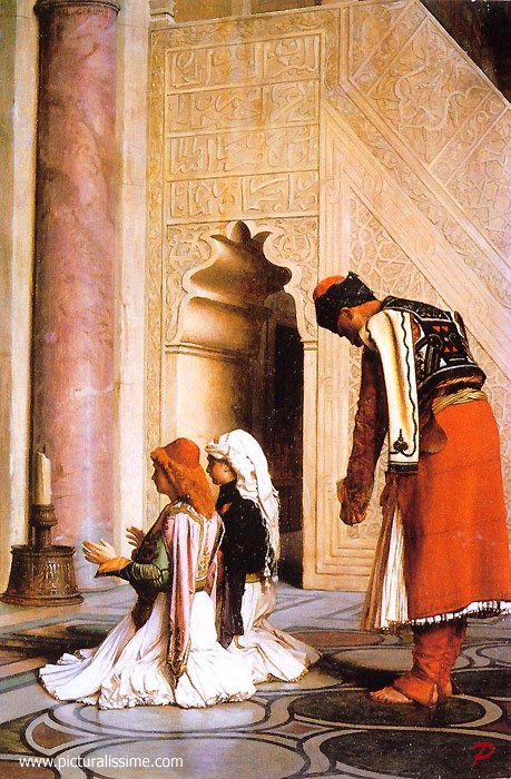 Copie Reproduction Jean Léon Gérôme jeunes Grecs etagrave; la Mosquée