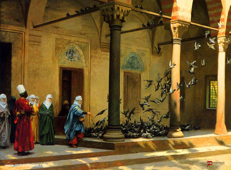 Copie Reproduction Jean Léon Gérôme Harem nourrissant les pigeons
