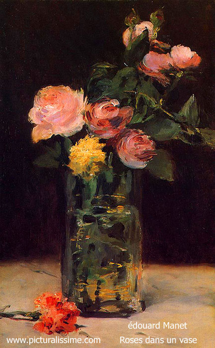 Copie Reproduction de Manet Roses dans un vase