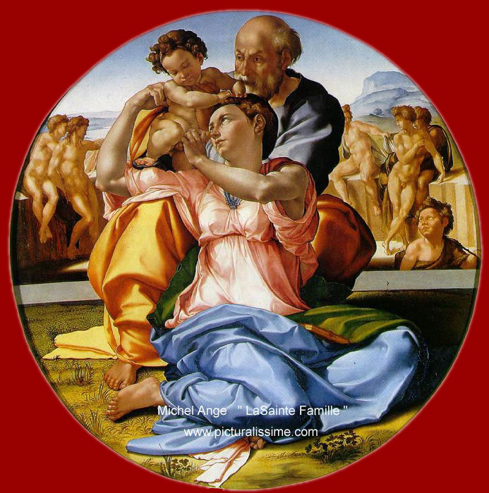 Copie Reproduction Michel Ange la Sainte Famille et l'enfant St Jean Baptiste