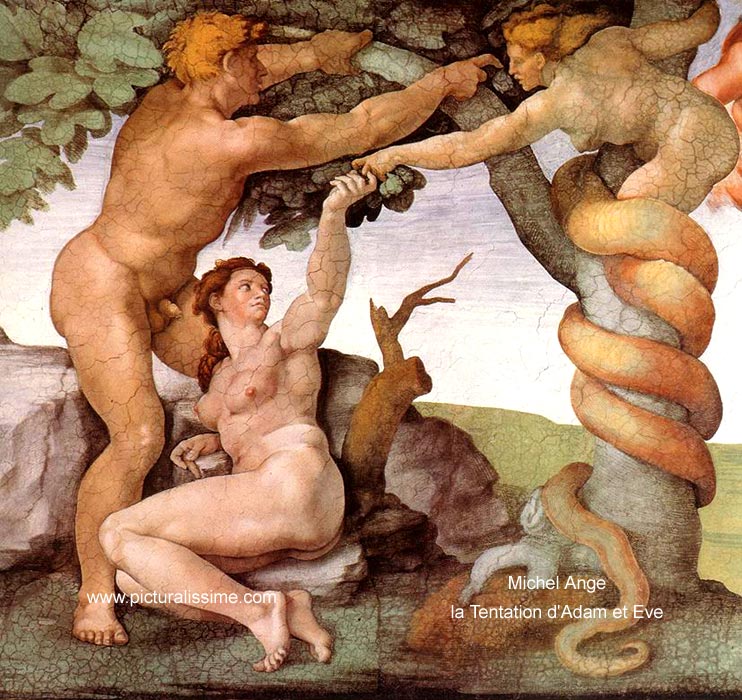 Michel Ange la Tentation d'Adam et Eve
