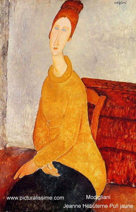 copie reproduction de Modigliani Jeanne Hebuterne Pull jaune
