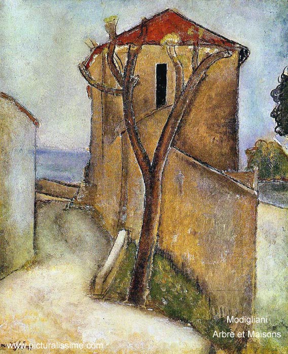 copie reproduction de Modigliani Arbre et Maisons