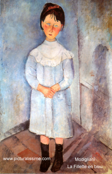 copie reproduction de Modigliani l'Ange au visage grave la Fillette en bleu