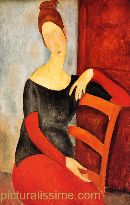 copie reproduction de Modigliani Jeanne Hébuterne appuyée etagrave; une chaise