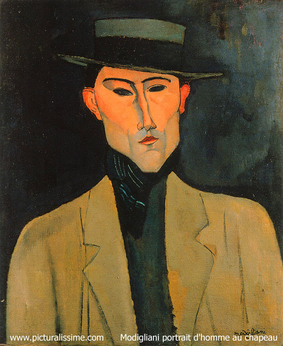 copie reproduction de Modigliani portrait d'homme au chapeau José Pacheco