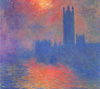 Monet le Parlement trouée de soleil dans le brouillard