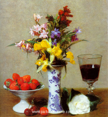 nature morte Fantin Latour fruits fleurs verre de vin