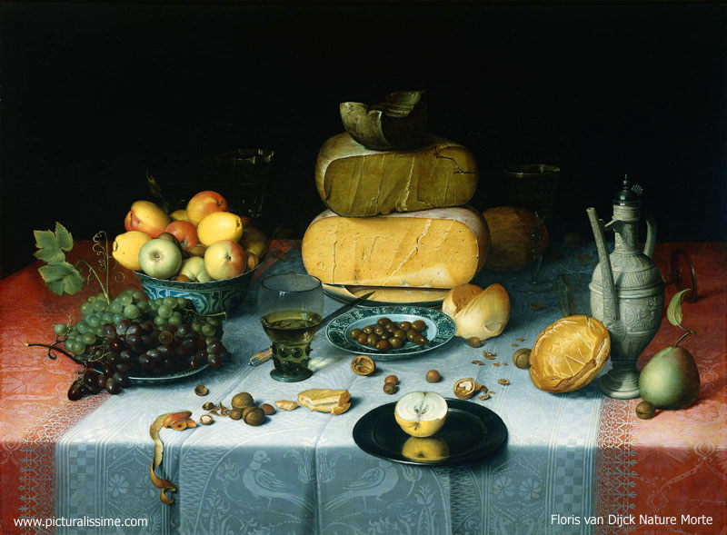Copie Repropuction Nature Morte Van Dijck Fruits et Fromage