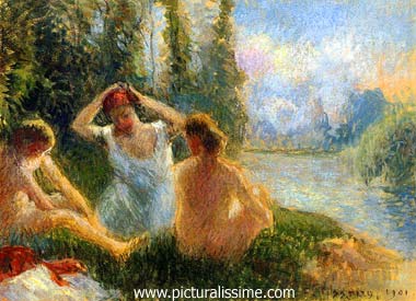 Camille Pissarro baigneuse sur le bord de la rivière