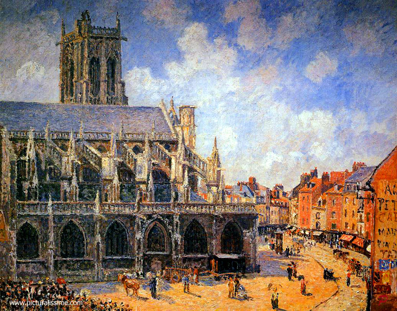 Copie Reproduction de Pissarro Eglise St Jacques Dieppe soleil matin