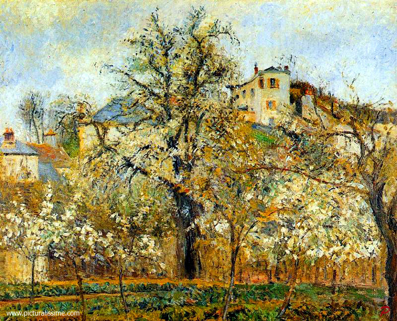 Pissarro Printemps, Pruniers en fleurs - Potager, arbres en fleurs, printemps, Pontoise