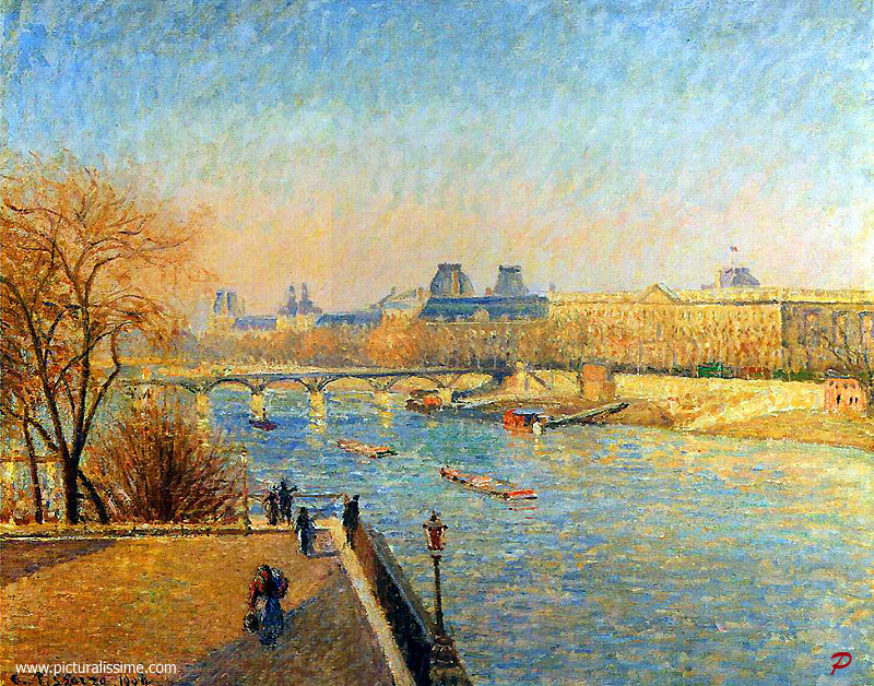 Copie Reproduction de Camille Pissarro le Louvre le matin en hiver
