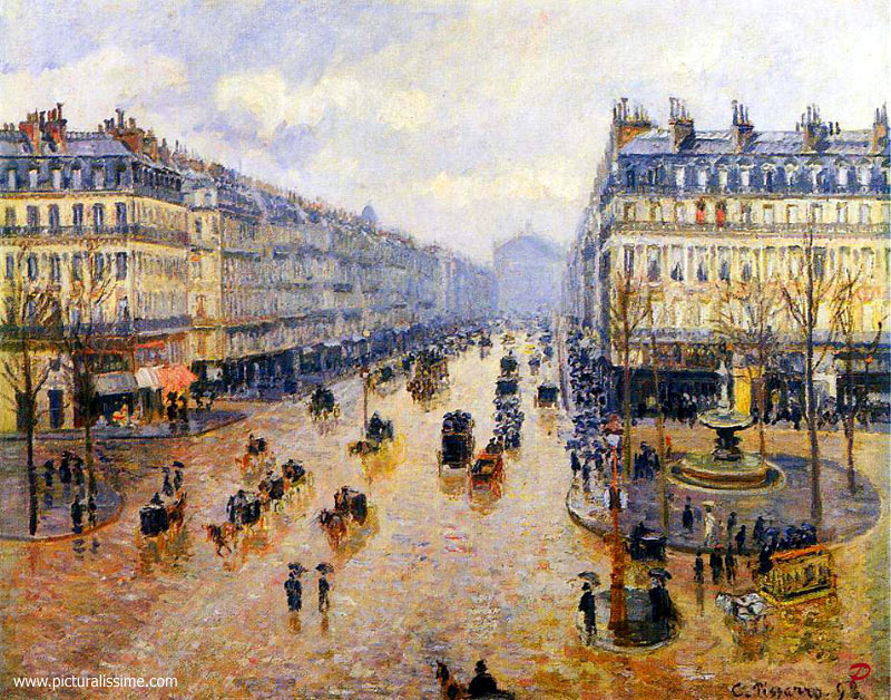 Copie Reproduction de Camille Pissarro Avenue de l'Opéra effet de pluie