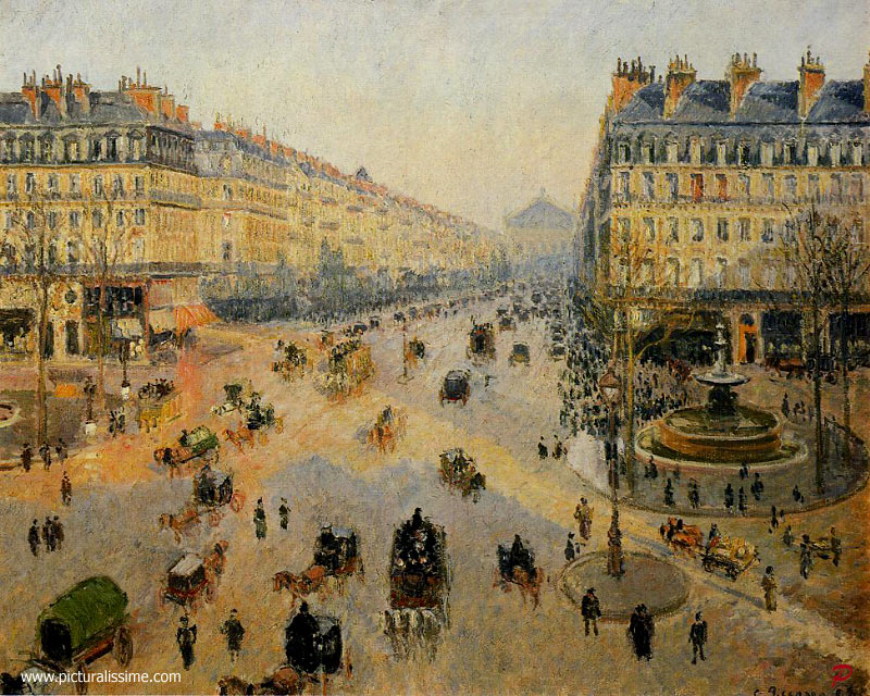 Copie Reproduction de Camille Pissarro Avenue de l'Opéra effet de soleil