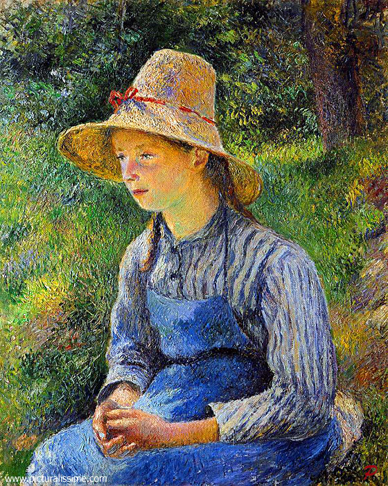 Copie Reproduction de Pissarro Jeune Paysanne au Chapeau