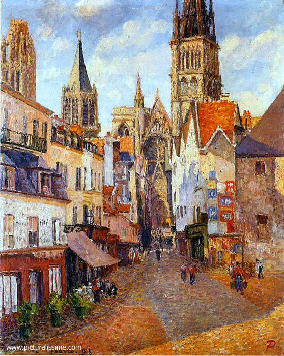 Copie Reproduction de Pissarro rue de l'épicerie etagrave; Rouen soleil