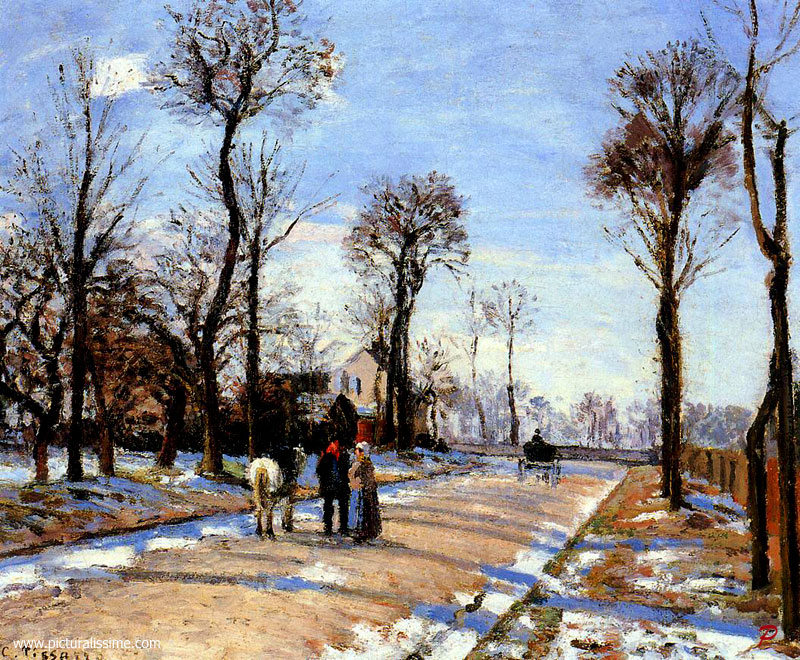 Copie Reproduction de Pissarro Rue Hiver Soleil et Neige