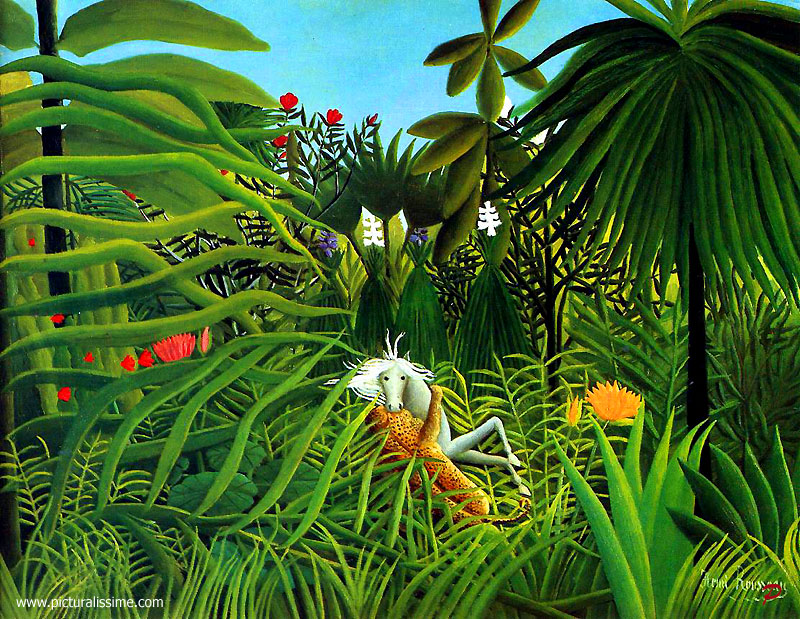 Copie Reproduction Henri Rousseau Cheval attaqué par un Jaguar