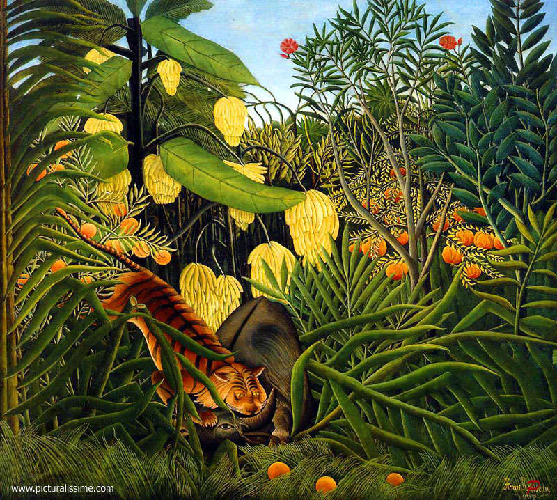Copie Reproduction Henri Rousseau Combat Tigre et Buffle
