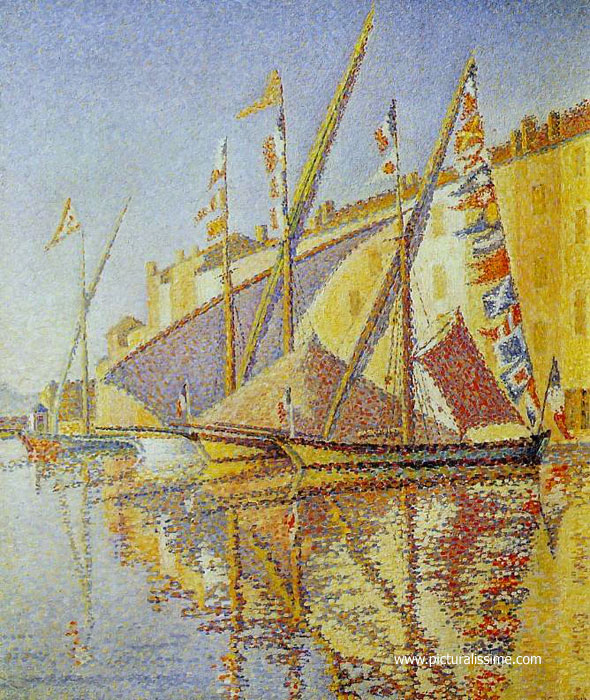 Copie Reproduction Signac Tartanes pavoisées Port de Saint Tropez